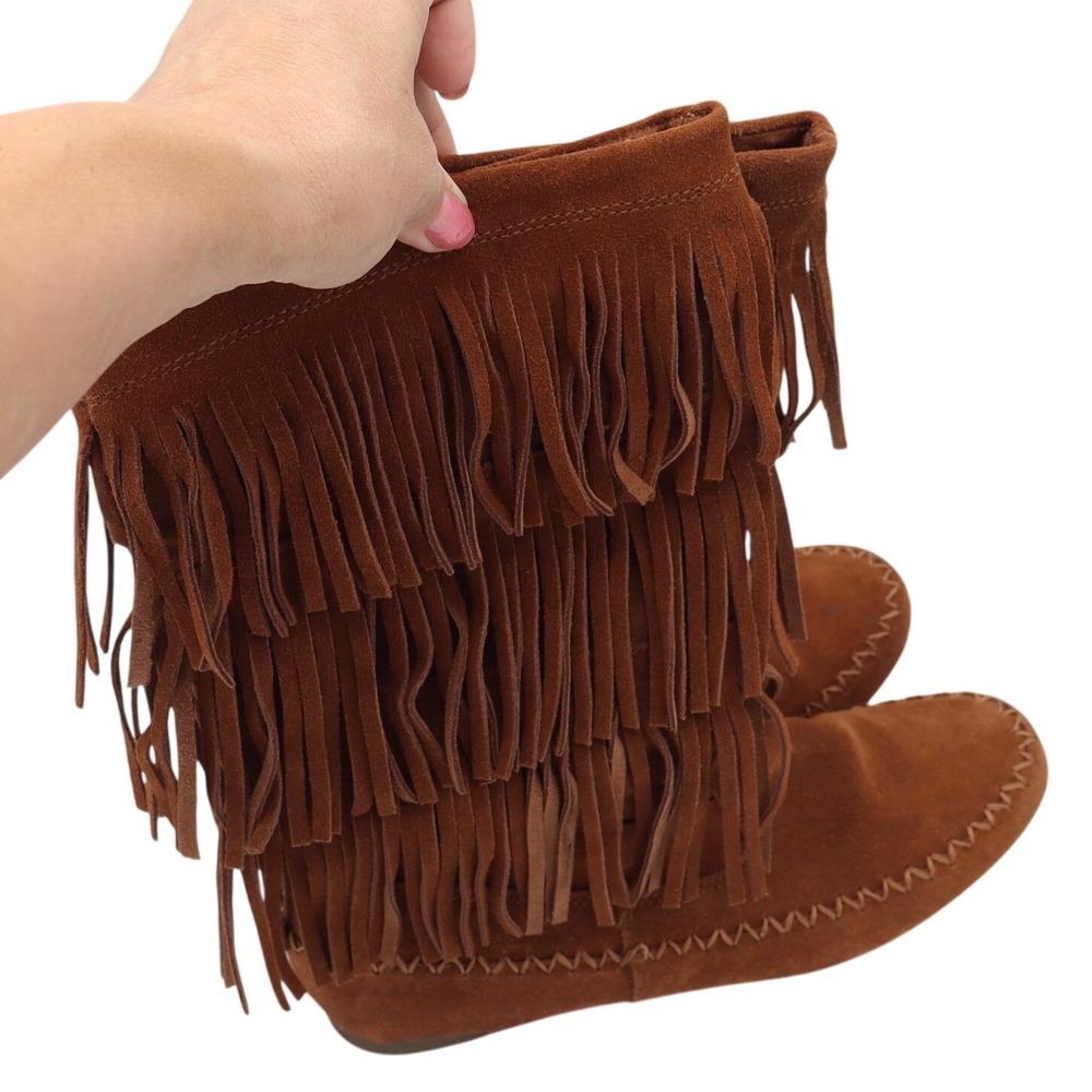 Kohl's Boots Womens 9 MDPIXIECHESTNUT Brown Triple Fringe Suede Moccasin Good